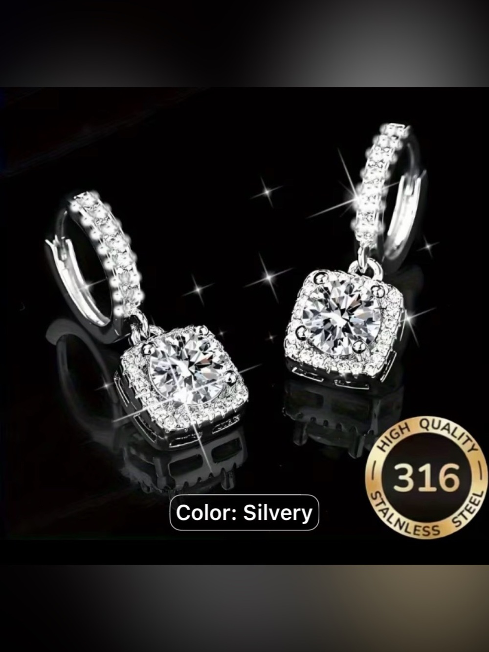 Silver Dangle Halo Drop Earrings with Round Center Stones